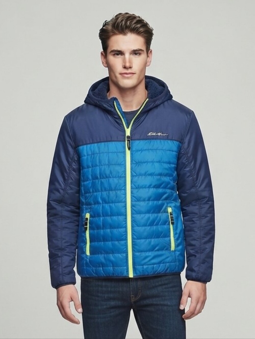 Eddie Bauer Reversible Puffer Sherpa Jacket Blue L 14/16